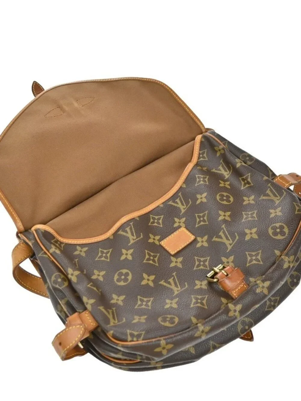 LOUIS VUITTON Logo Saumur 30 Shoulder Bag Monogram Leather Brown M42256 84EG375